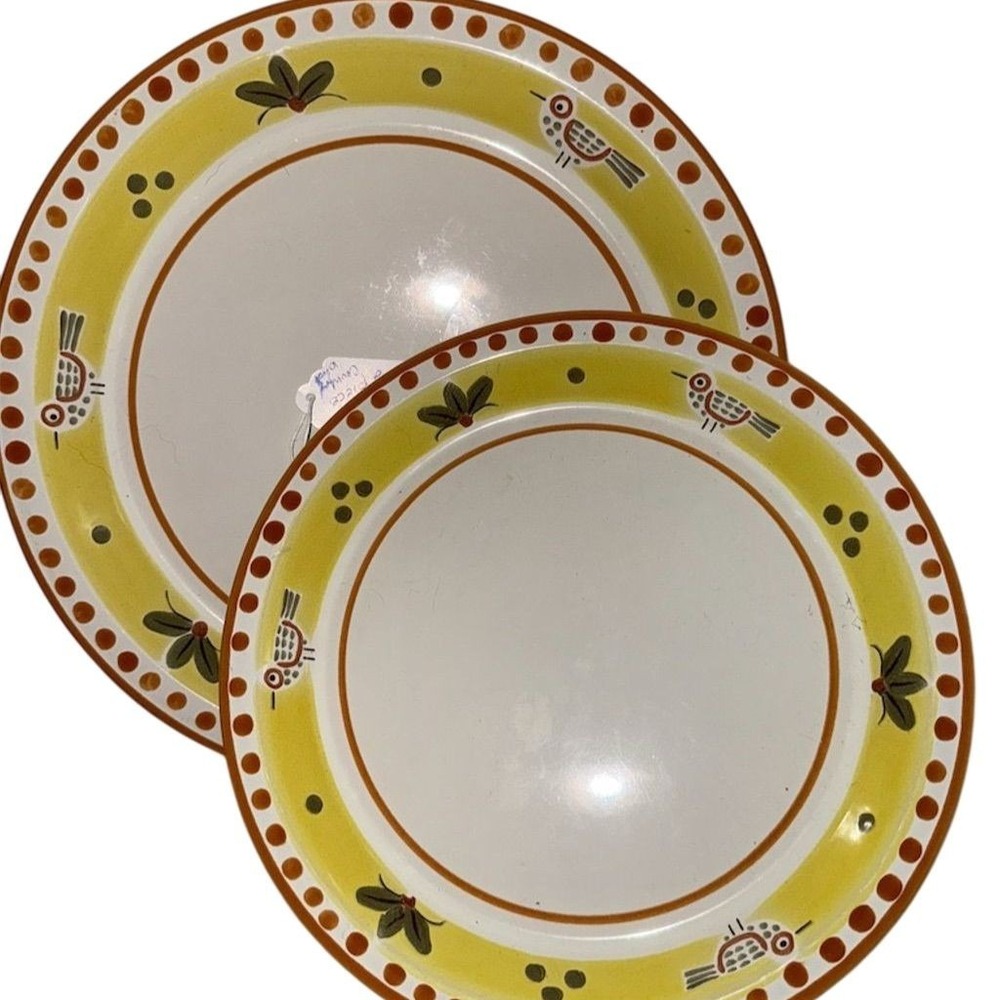 Vtg Stonecrest Hand Painted Country Bird serving plates 10" and 12" both 2" deep